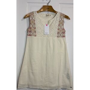 NWT Roxy Girls Dress XL 14 White Cream Boho Embroidery 'Second Thought'